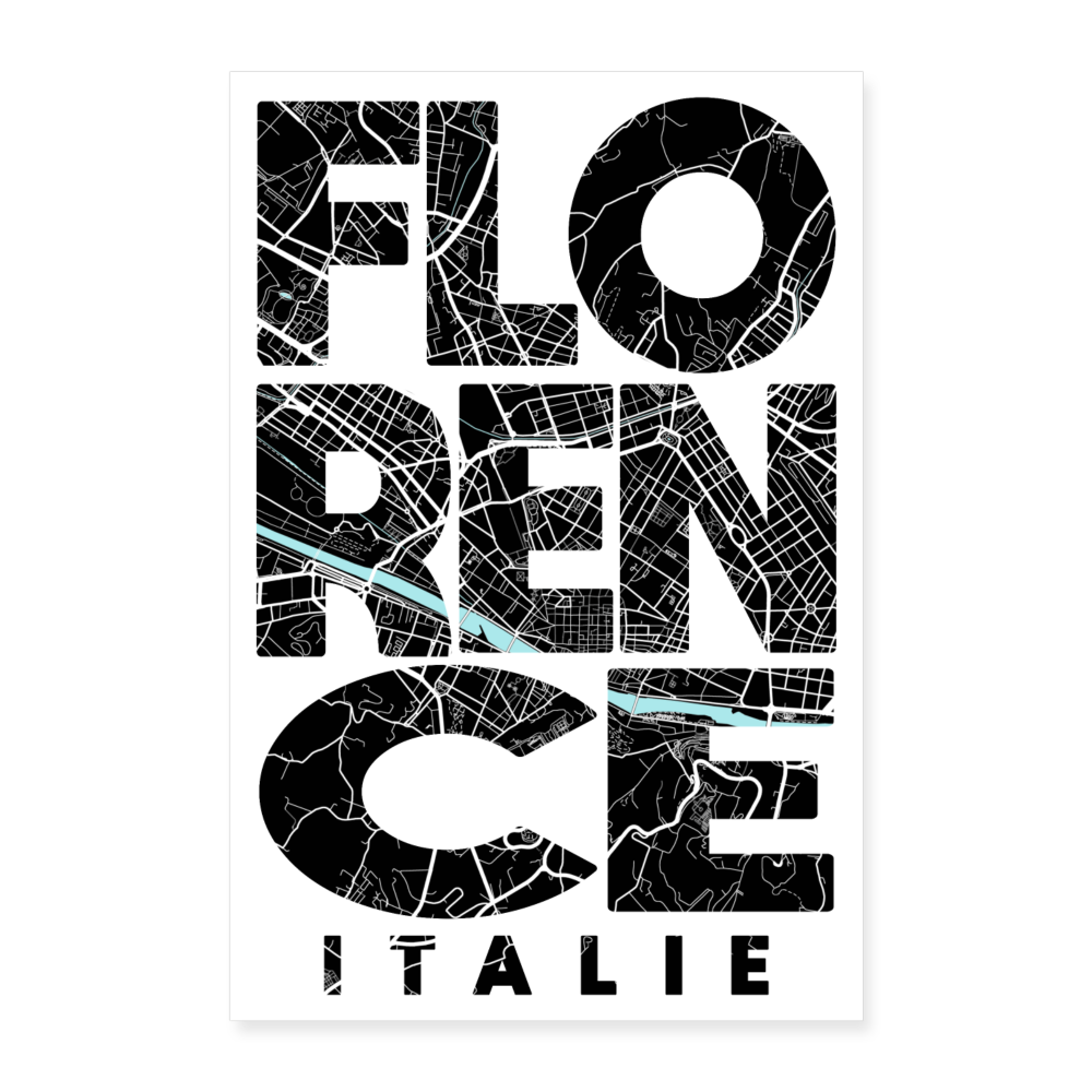 Poster Florence - Plan Florence - 40 x 60 cm - blanc