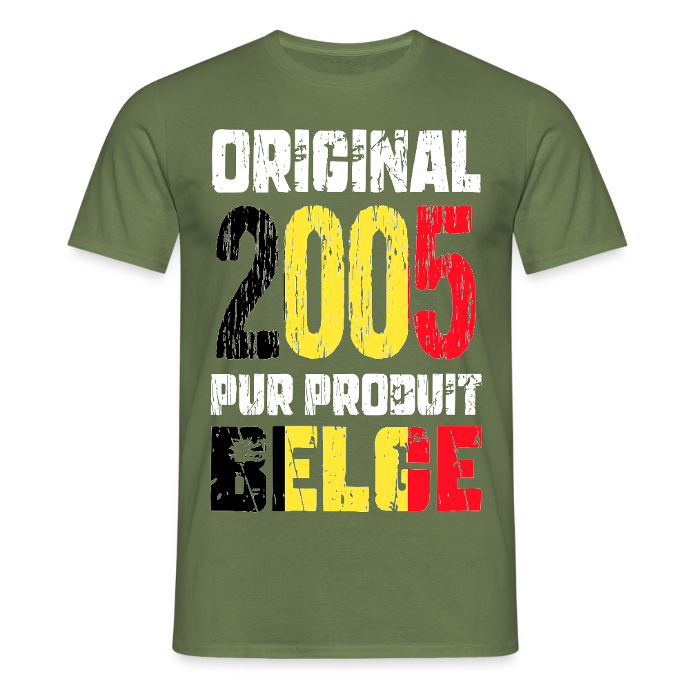 T-shirt Homme - Anniversaire 20 Ans - Original 2005 - Pur produit Belge - vert militaire