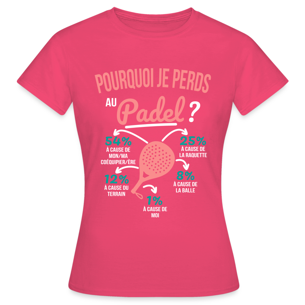 T-shirt Femme - Pourquoi Je Perds Au Padel - rose azalée