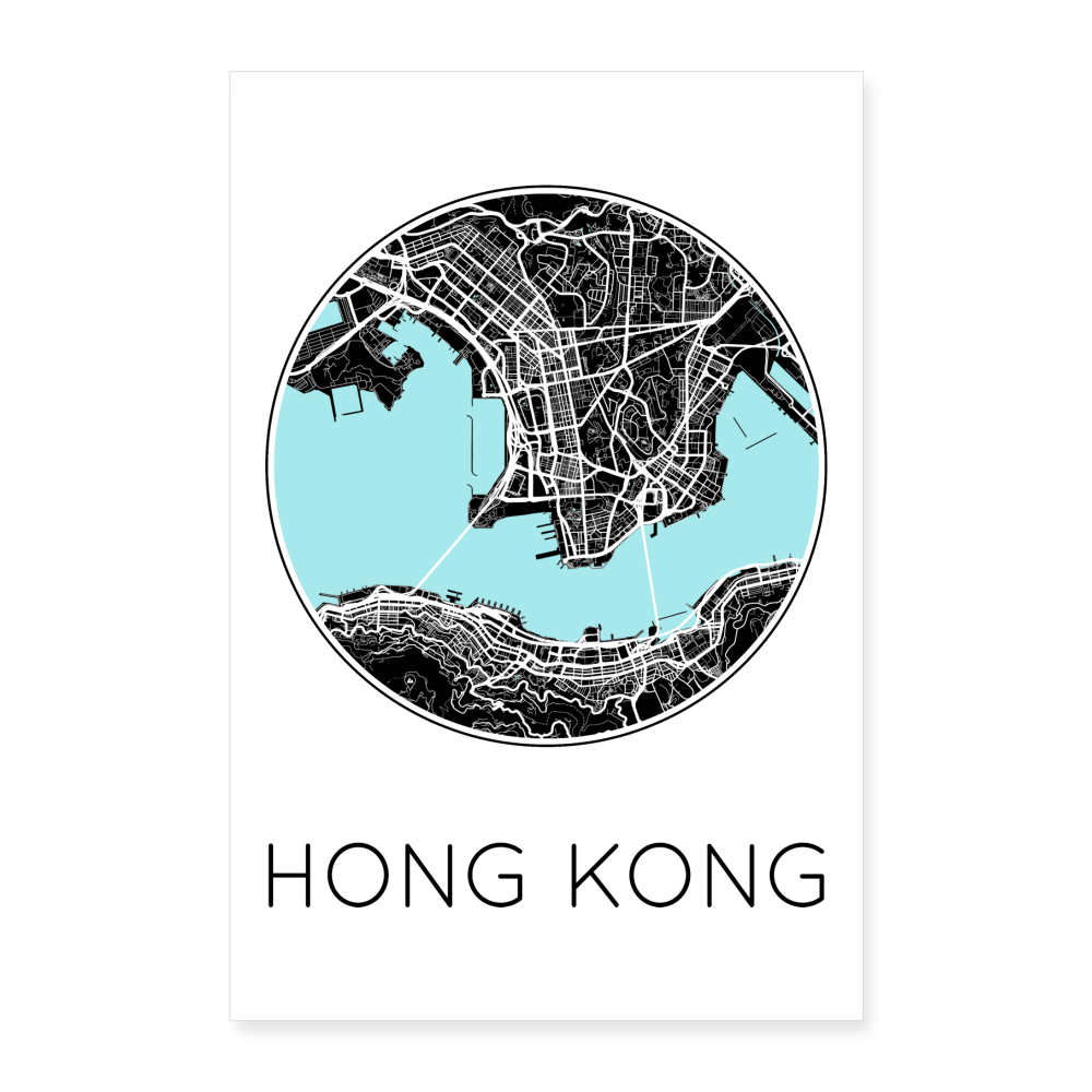 Poster Hong Kong - Plan Hong Kong - 60 x 90 cm - blanc