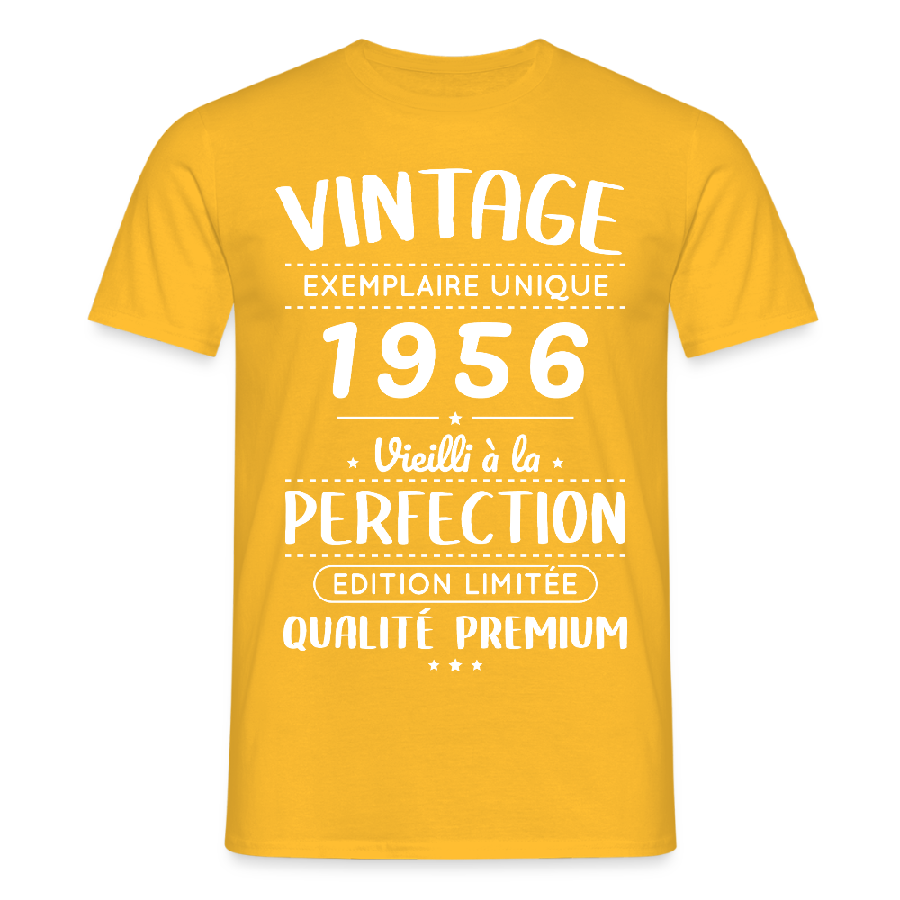 T-shirt anniversaire homme 70 ans – Vintage 1956 – Perfection - jaune