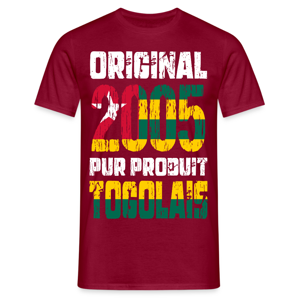 T-shirt Homme - Anniversaire 20 Ans - Original 2005 - Pur produit Togolais - rouge brique