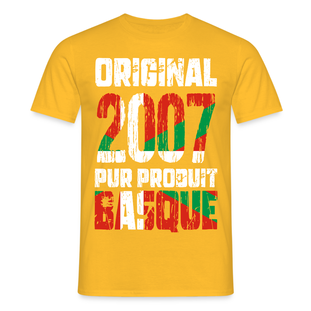 T-shirt Homme - Anniversaire 18 Ans - Original 2007 - Pur produit Basque - jaune