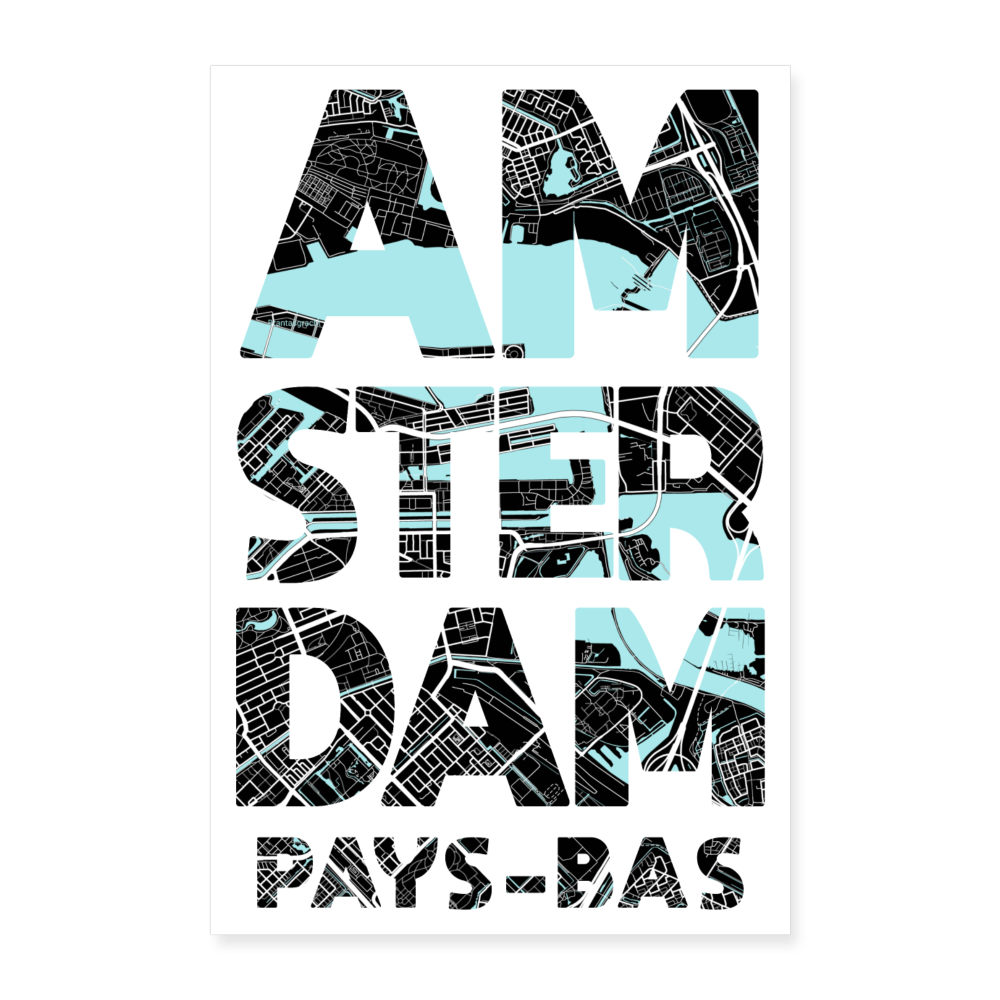 Poster Amsterdam - Plan Amsterdam - 60 x 90 cm - blanc