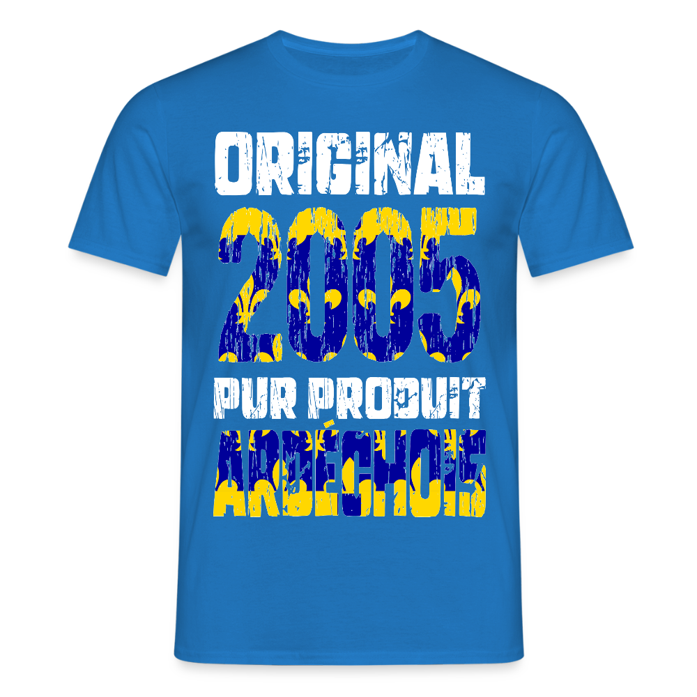 T-shirt Homme - Anniversaire 20 Ans - Original 2005 - Pur produit Ardéchois - bleu royal
