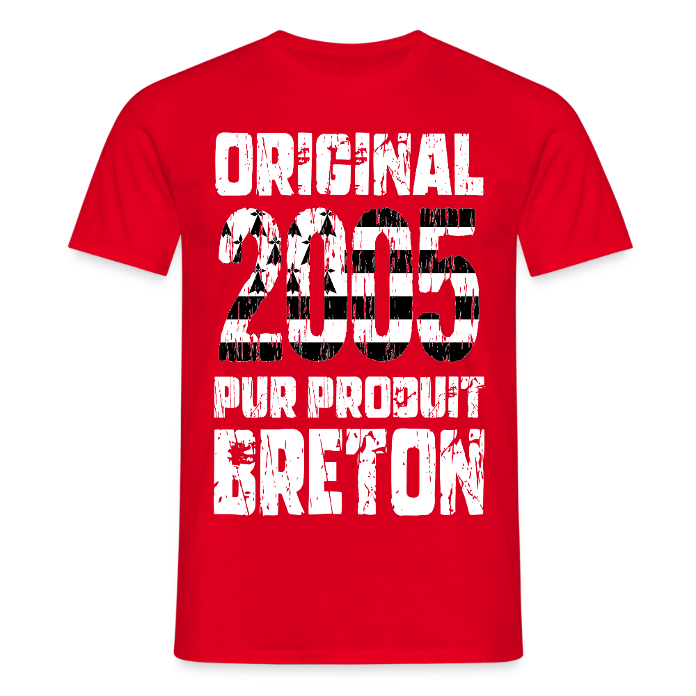 T-shirt Homme - Anniversaire 20 Ans - Original 2005 - Pur produit Breton - rouge