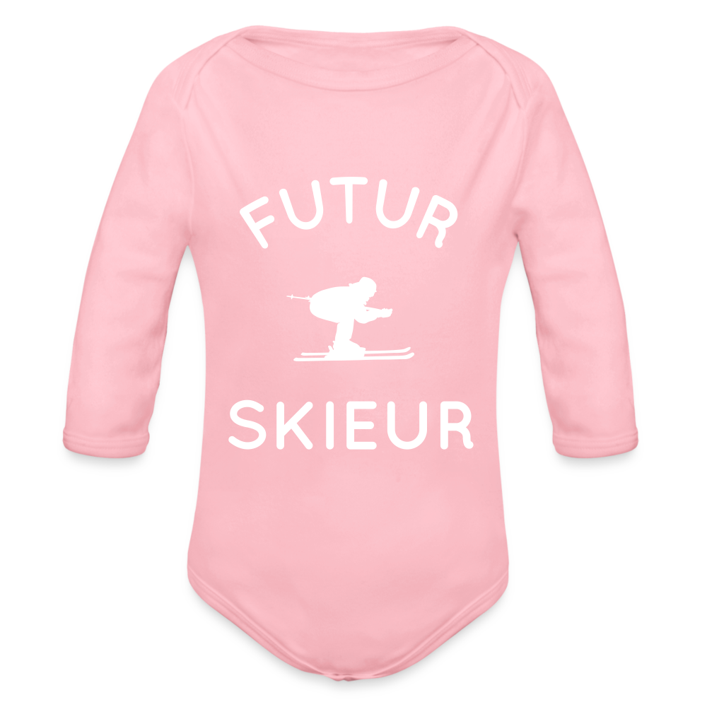 Body Bébé bio manches longues - Futur skieur - rose clair