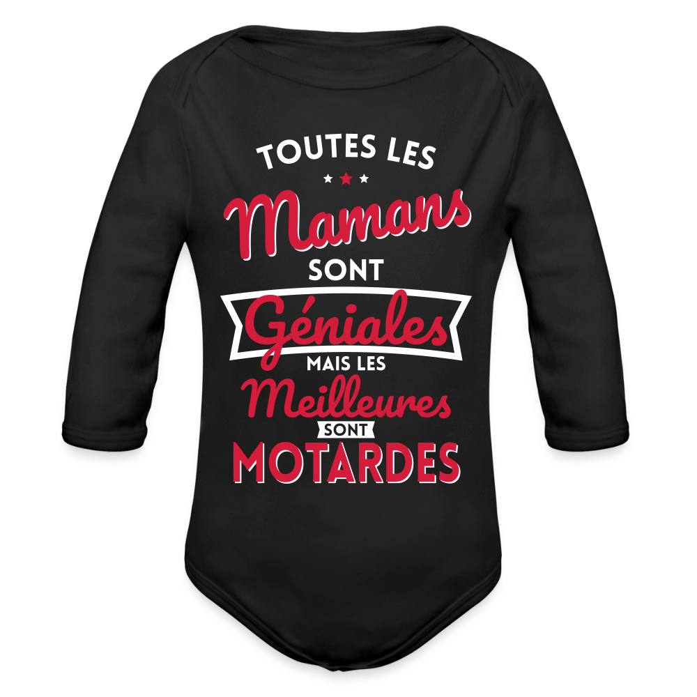 Body Bébé bio manches longues - Mamans géniales - Les meilleures sont motardes - noir