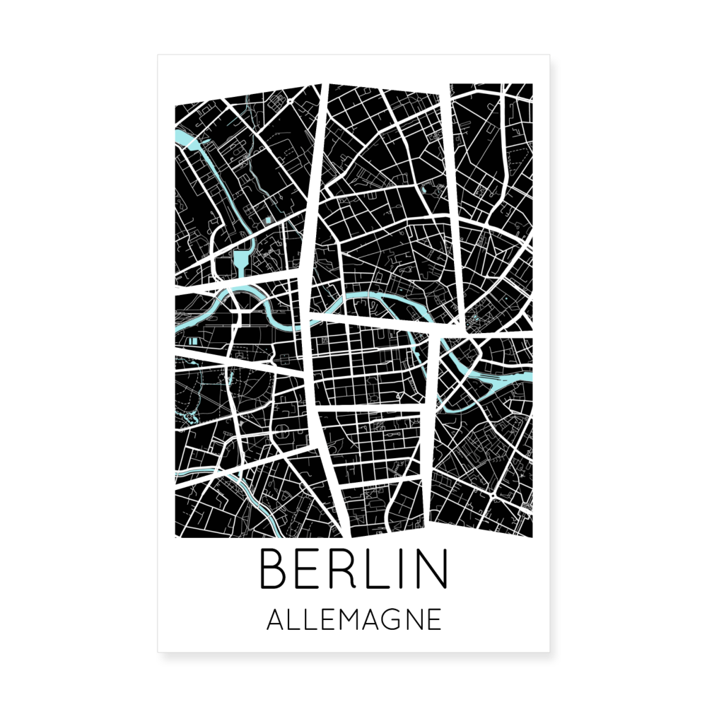 Poster Berlin - Plan Berlin - 20 x 30 cm - blanc