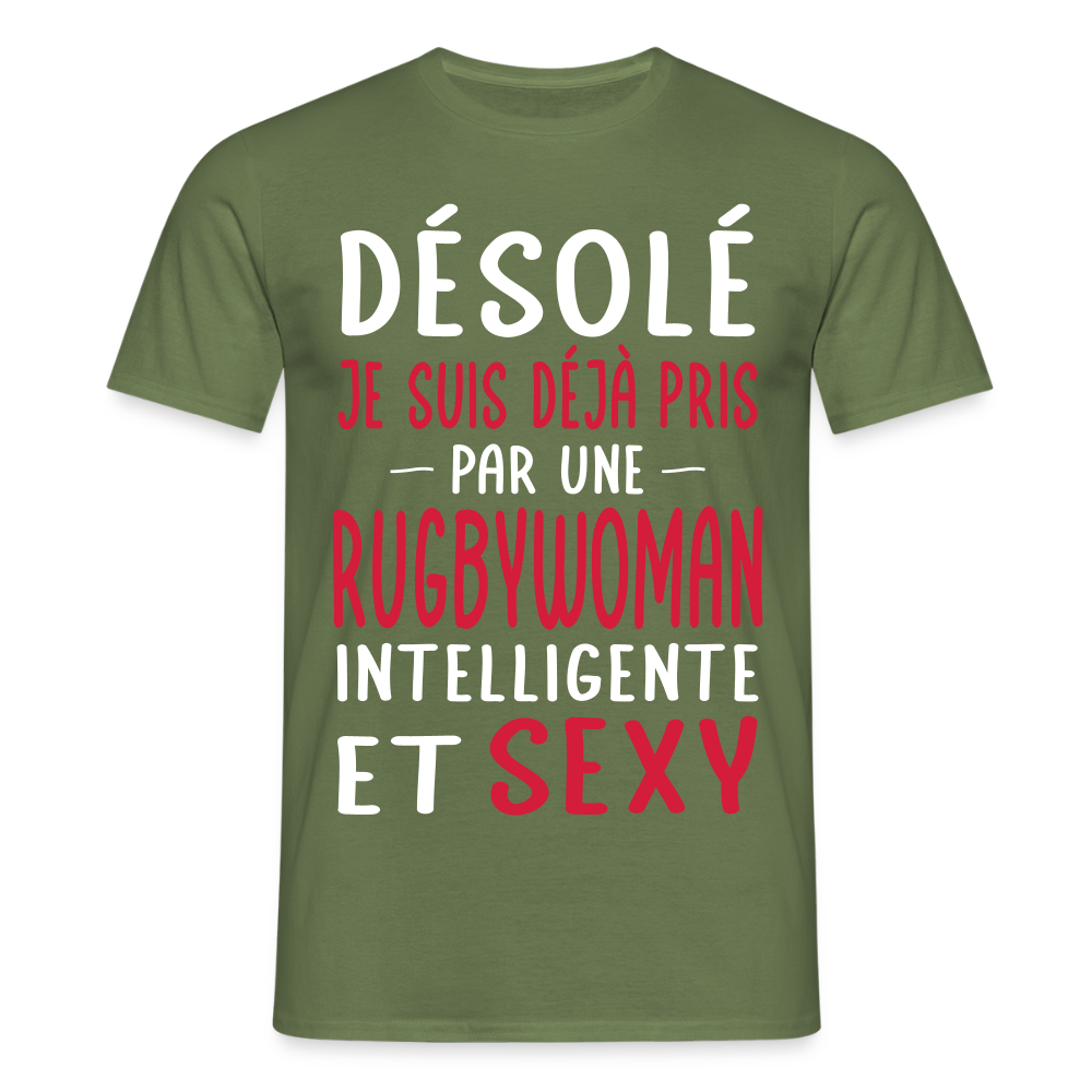 T-shirt Homme - Je suis pris par une rugbywoman intelligente et sexy - vert militaire