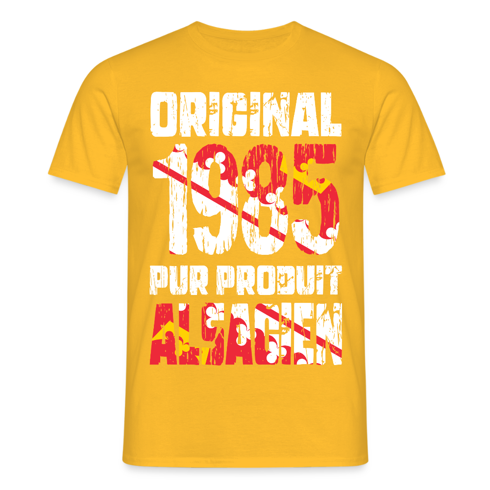 T-shirt Homme - Anniversaire 40 Ans - Original 1985 - Pur produit Alsacien - jaune
