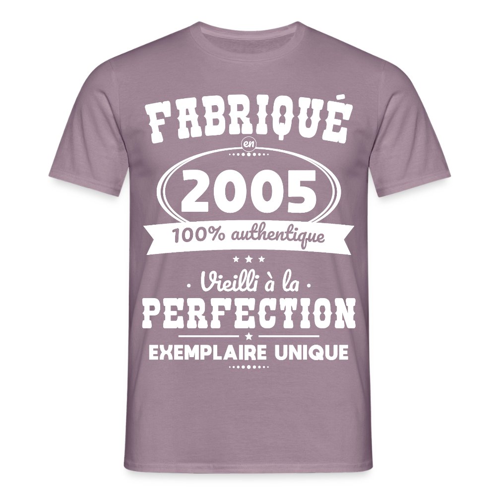 T-shirt Homme - Anniversaire 20 Ans - Fabriqué en 2005 - mauve gris