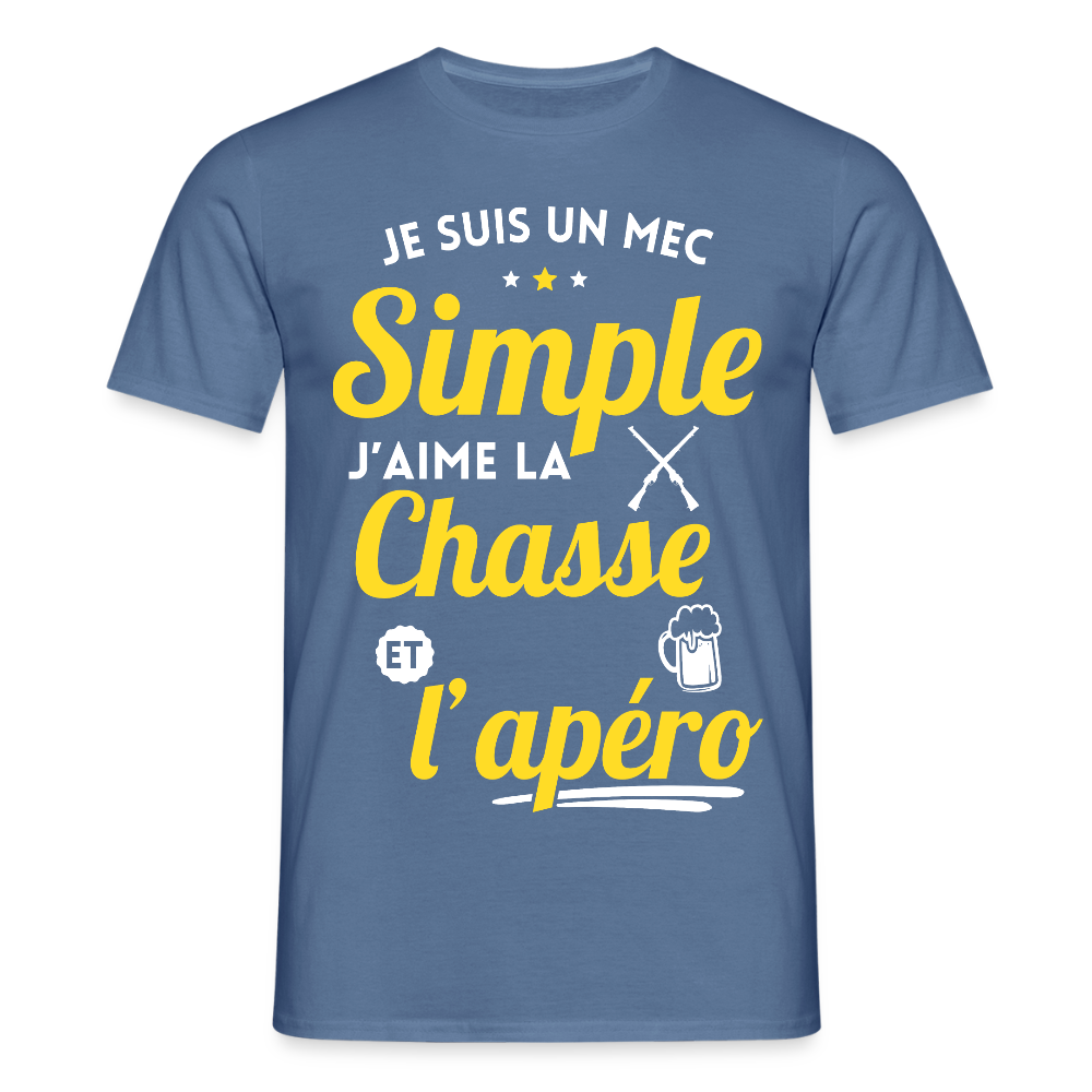 T-shirt Homme - J'aime la chasse et l'apéro - bleu pigeon