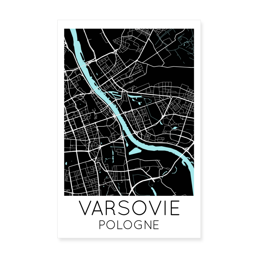 Poster Varsovie - Plan Varsovie - 20 x 30 cm - blanc