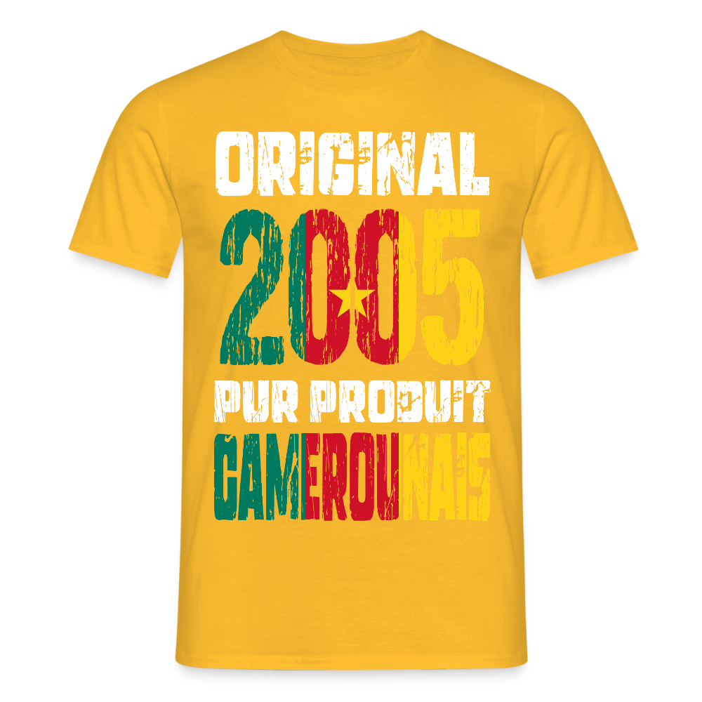 T-shirt Homme - Anniversaire 20 Ans - Original 2005 - Pur produit Camerounais - jaune