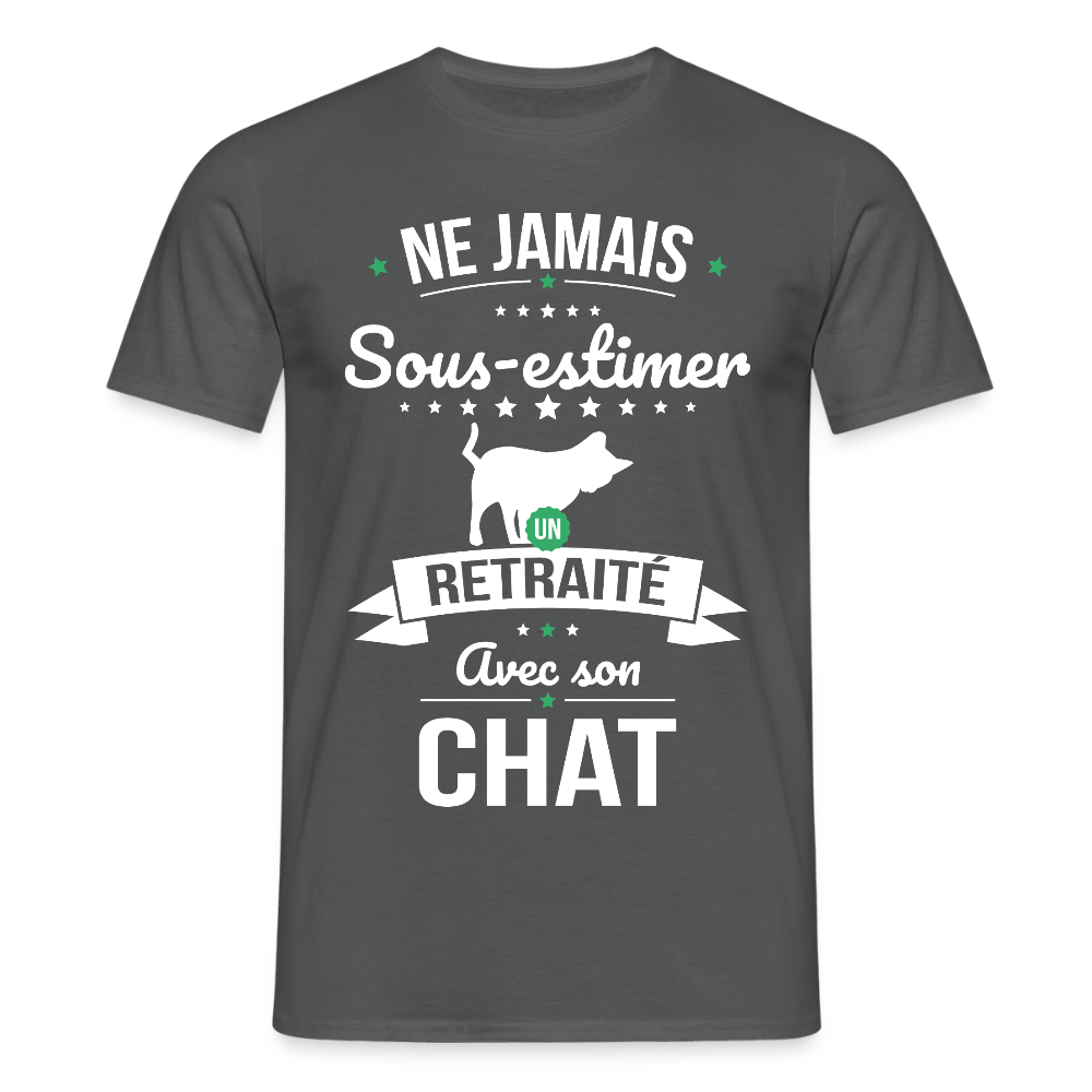 T-shirt Homme - Ne jamais sous-estimer un retraité avec son chat - charbon