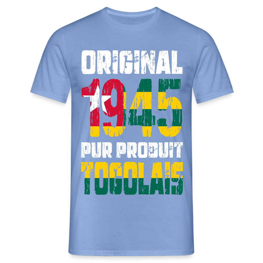 T-shirt Homme - Anniversaire 80 Ans - Original 1945 - Pur produit Togolais - carolina blue