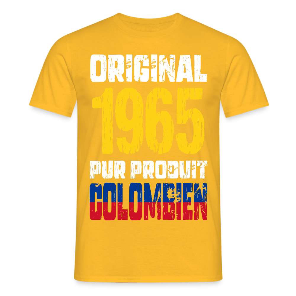 T-shirt Homme - Anniversaire 60 Ans - Original 1965 - Pur produit Colombien - jaune