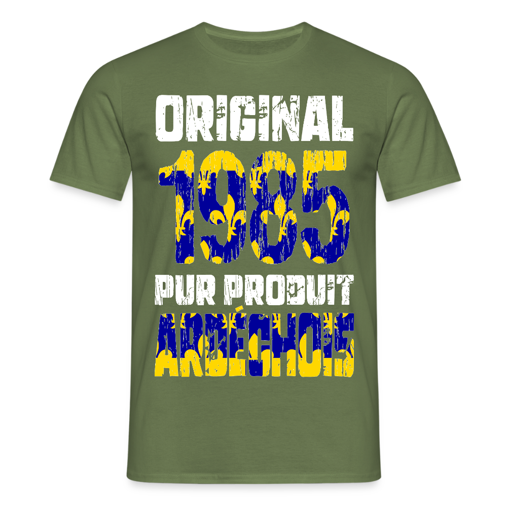T-shirt Homme - Anniversaire 40 Ans - Original 1985 - Pur produit Ardéchois - vert militaire