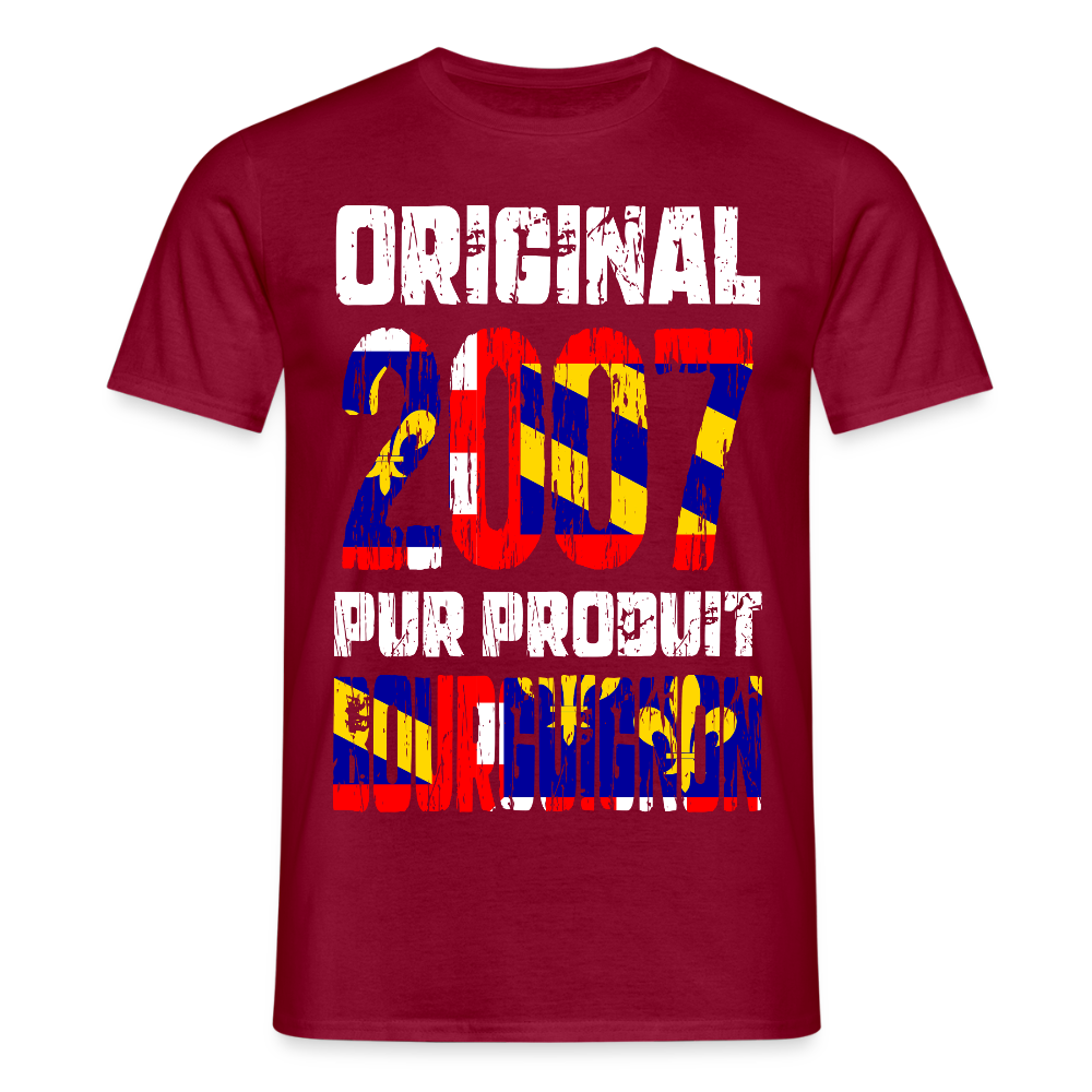 T-shirt Homme - Anniversaire 18 Ans - Original 2007 - Pur produit Bourguignon - rouge brique