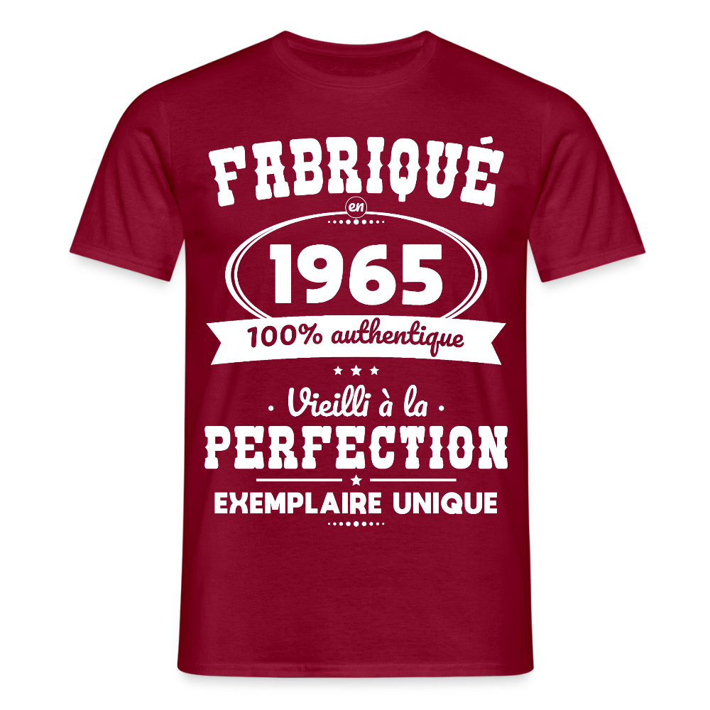 T-shirt Homme - Anniversaire 60 Ans - Fabriqué en 1965 - rouge brique