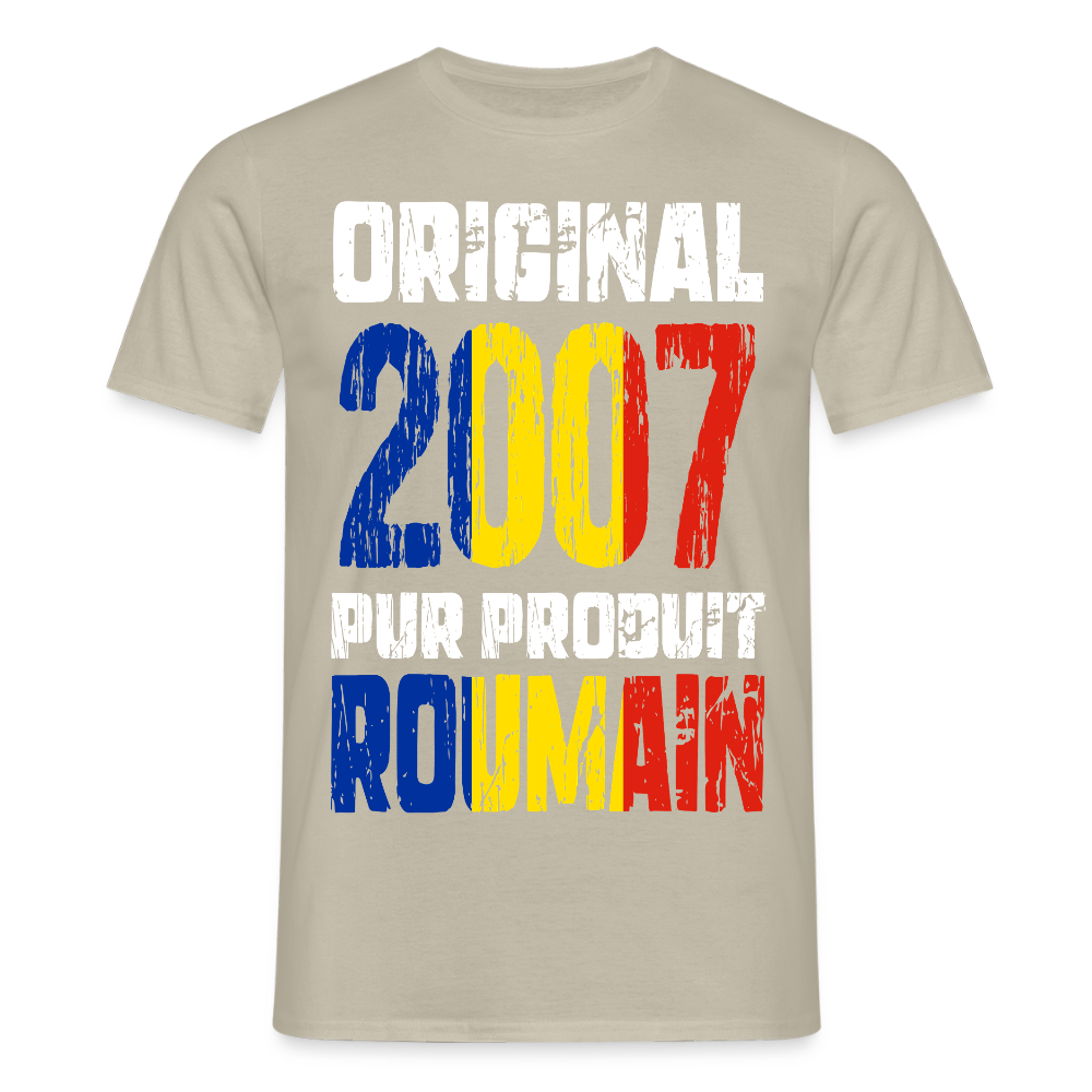 T-shirt Homme - Anniversaire 18 Ans - Original 2007 - Pur produit Roumain - beige sable