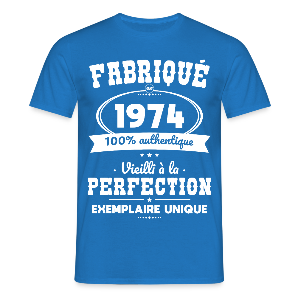 T-shirt Homme - Anniversaire 51 Ans - Fabriqué en 1974 - bleu royal
