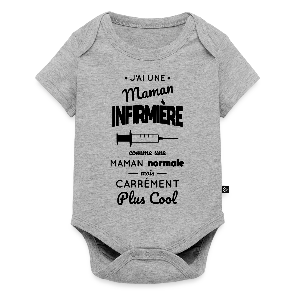 Body Bébé bio manches courtes - J'ai une maman infirmière - gris chiné
