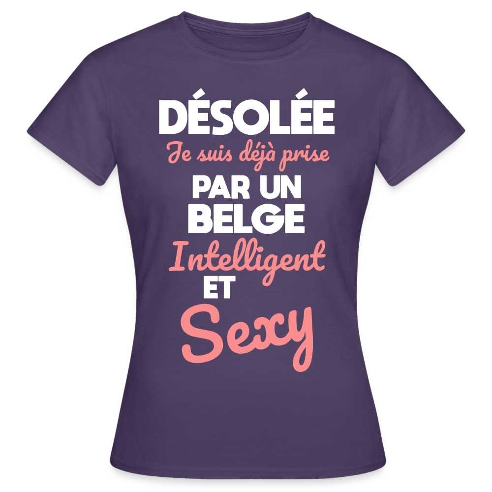 T-shirt Femme - Je suis déjà prise par un Belge intelligent et sexy - violet foncé