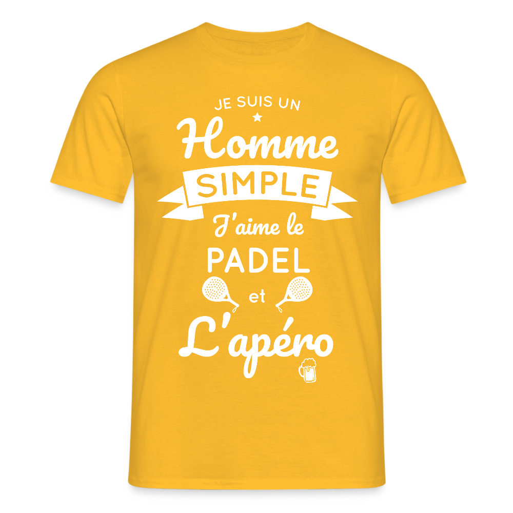 T-shirt Homme - Je Suis un Homme Simple j'aime le Padel et L'apéro - jaune