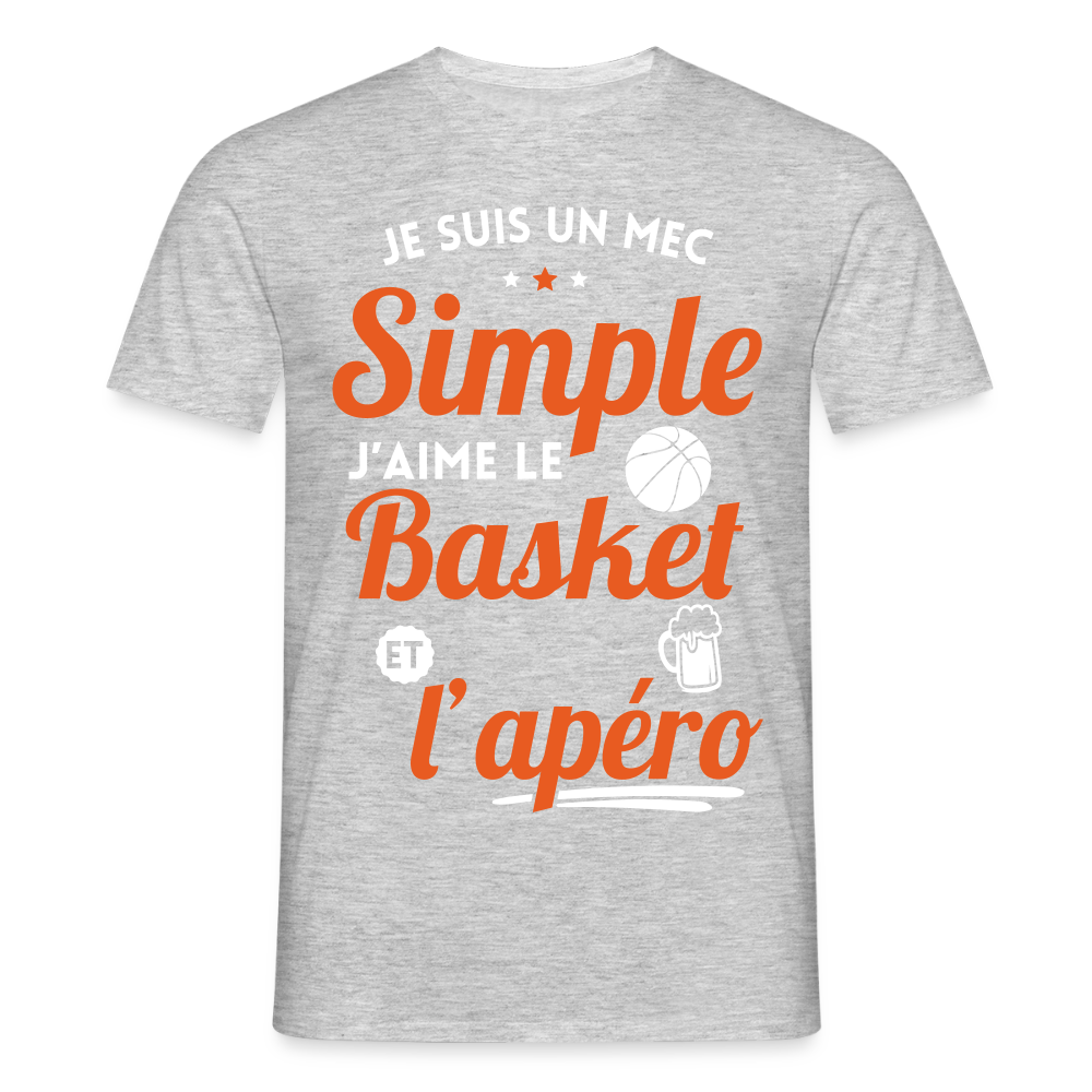 T-shirt Homme - J'aime le basket et l'apéro - gris chiné