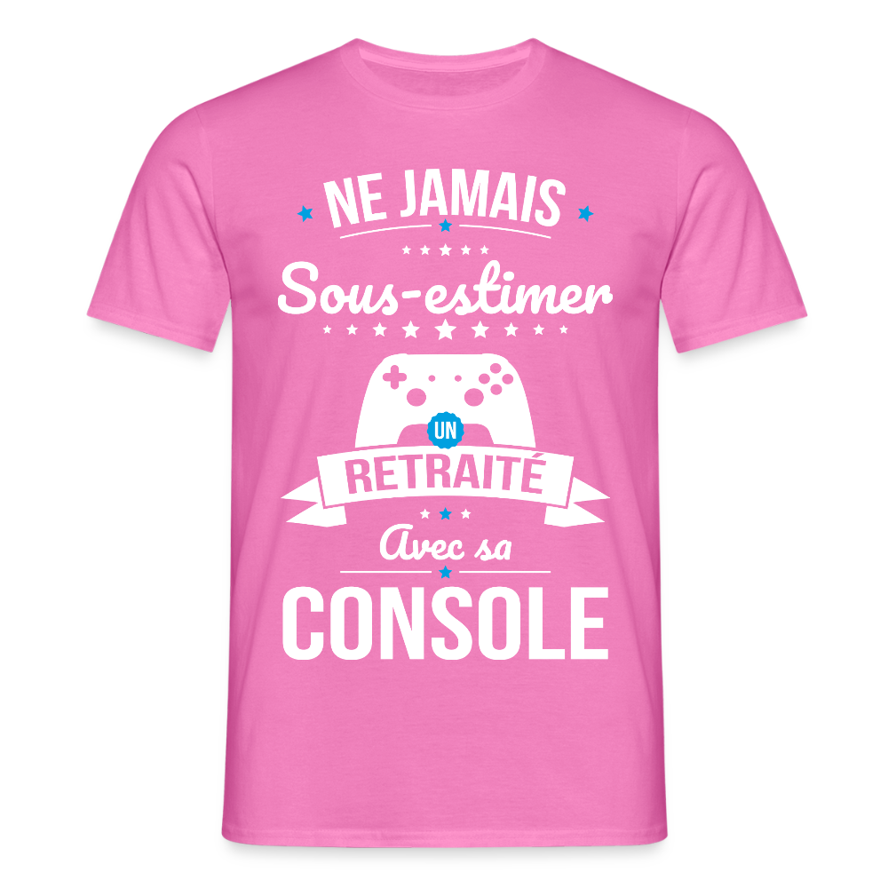 T-shirt Homme - Ne jamais sous-estimer un retraité avec sa console - rose