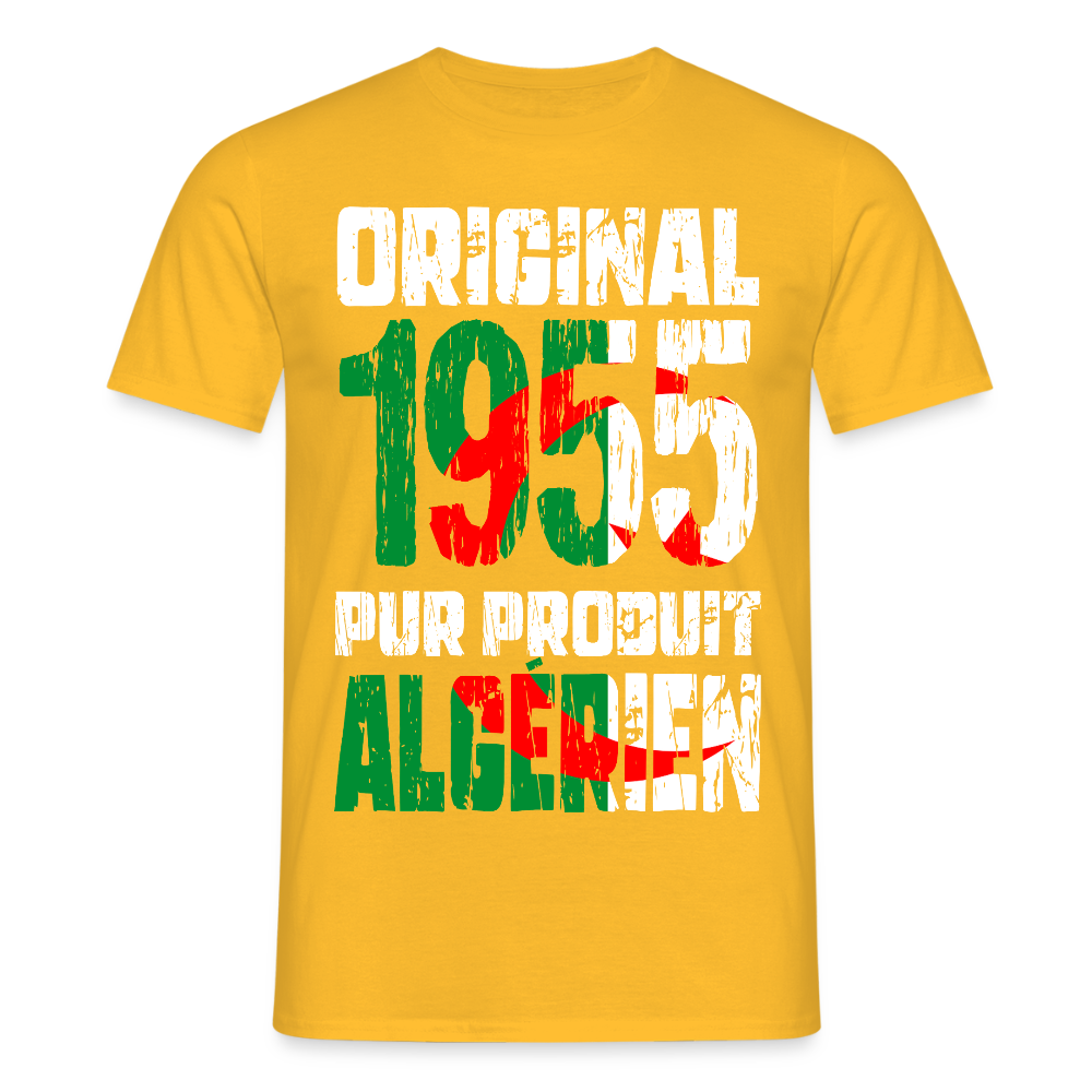 T-shirt Homme - Anniversaire 70 Ans - Original 1955 - Pur produit Algérien - jaune