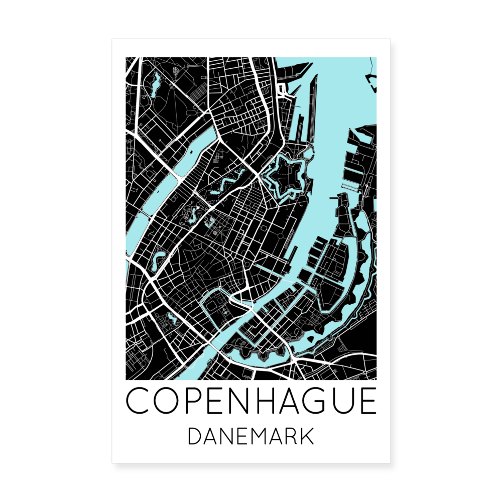 Poster Copenhague - Plan Copenhague - 20 x 30 cm - blanc