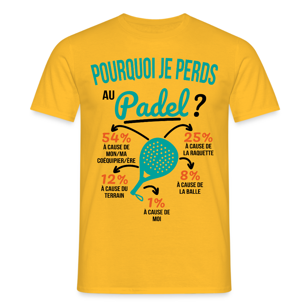 T-shirt Homme - Pourquoi Je Perds Au Padel - jaune