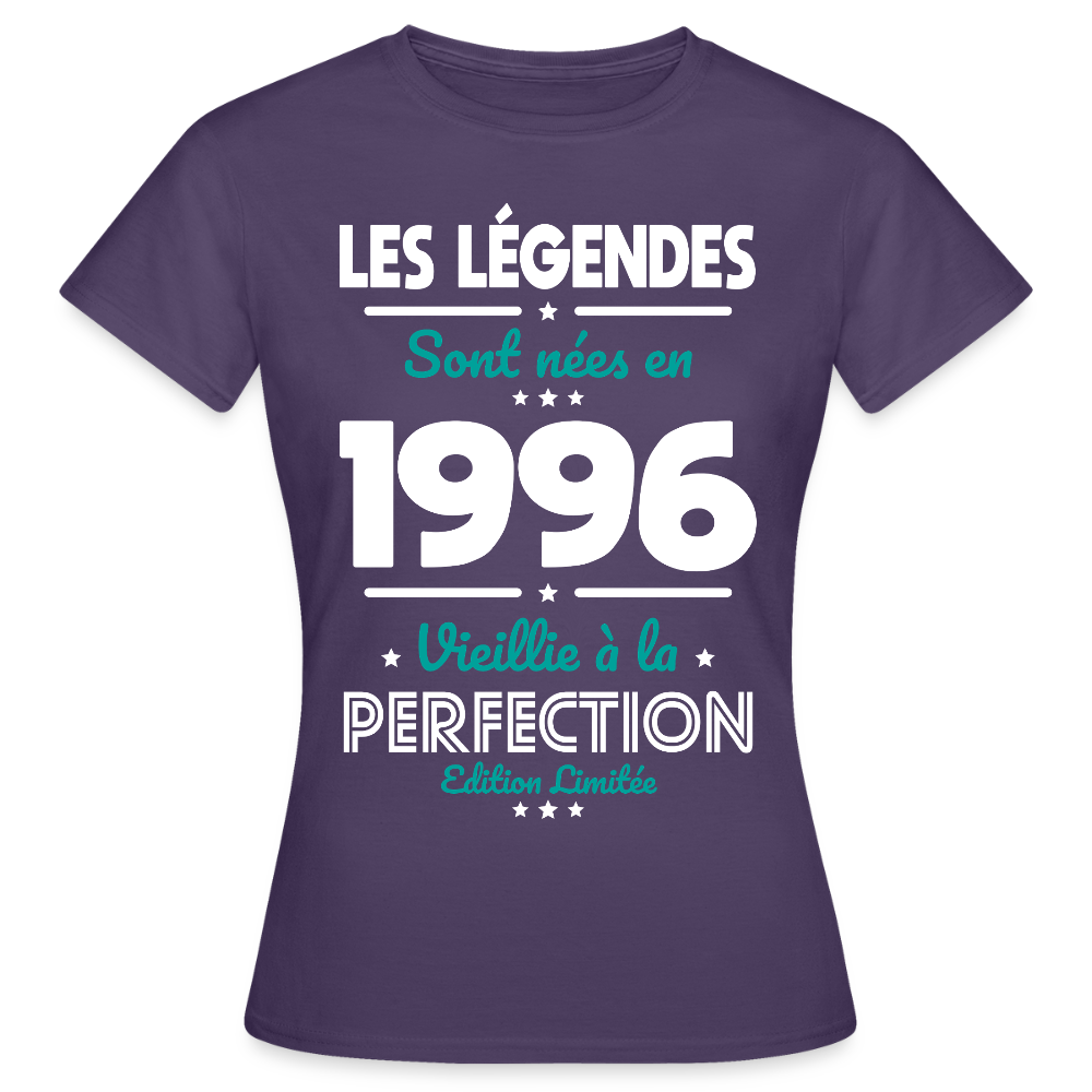 T-shirt anniversaire femme 30 ans – Les légendes sont nées en 1996 - violet foncé