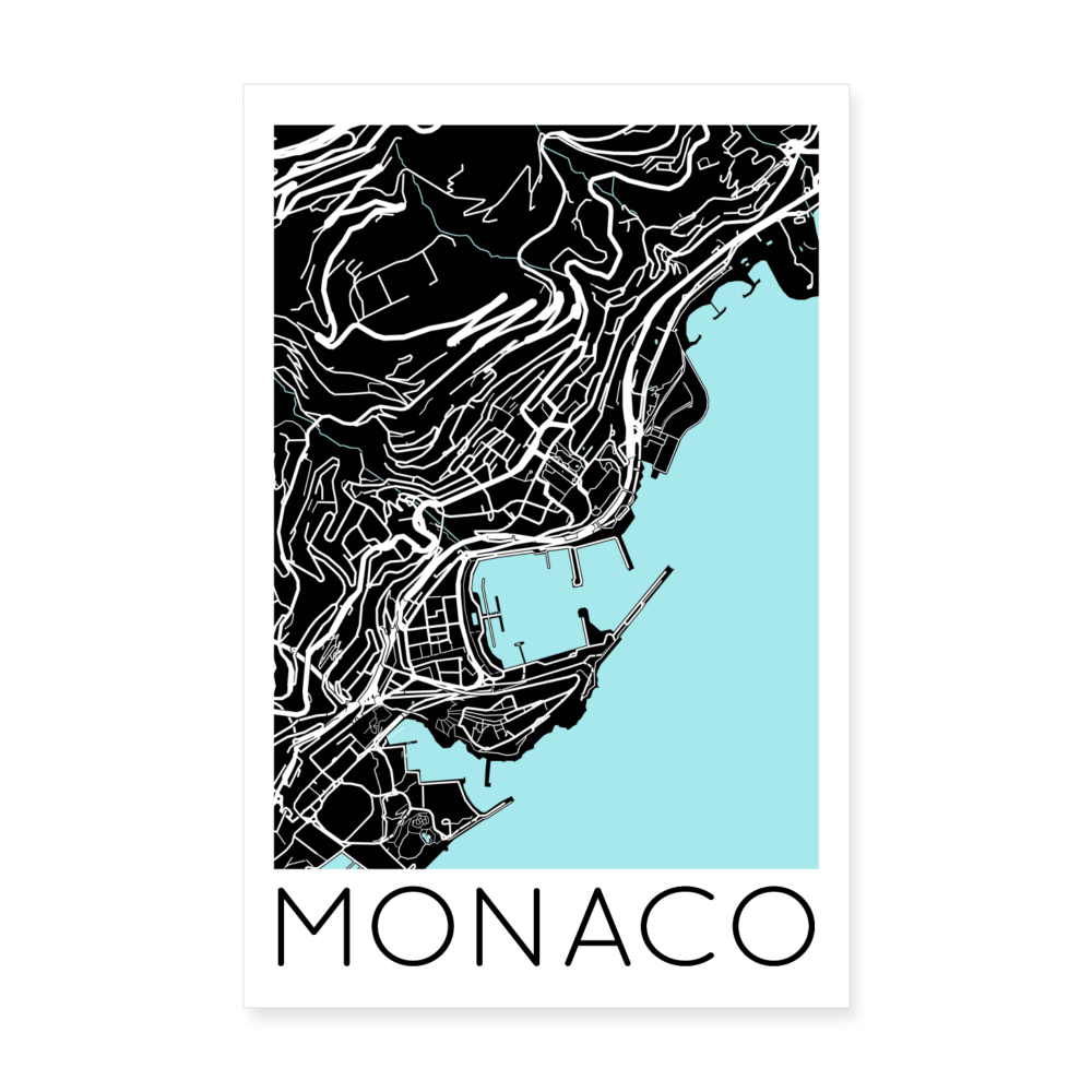 Poster Monaco - Plan Monaco - 20 x 30 cm - blanc
