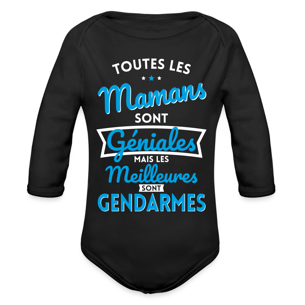 Body Bébé bio manches longues - Mamans géniales - Les meilleures sont gendarmes - noir