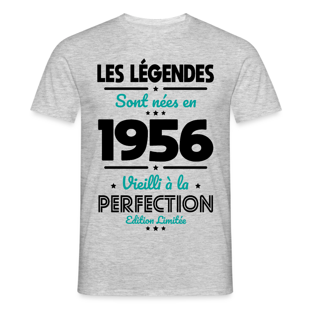 T-shirt anniversaire homme 70 ans couleur claire – Les légendes sont nées en 1956 - gris chiné