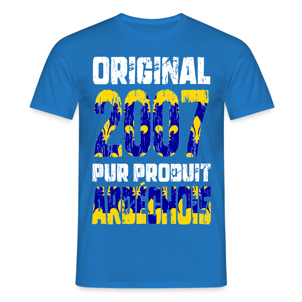 T-shirt Homme - Anniversaire 18 Ans - Original 2007 - Pur produit Ardéchois - bleu royal