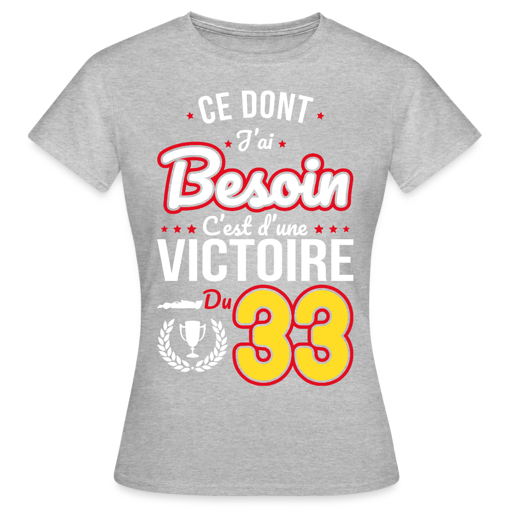T-shirt Femme - Ce dont j'ai besoin c'est d'une victoire du 33 - gris chiné