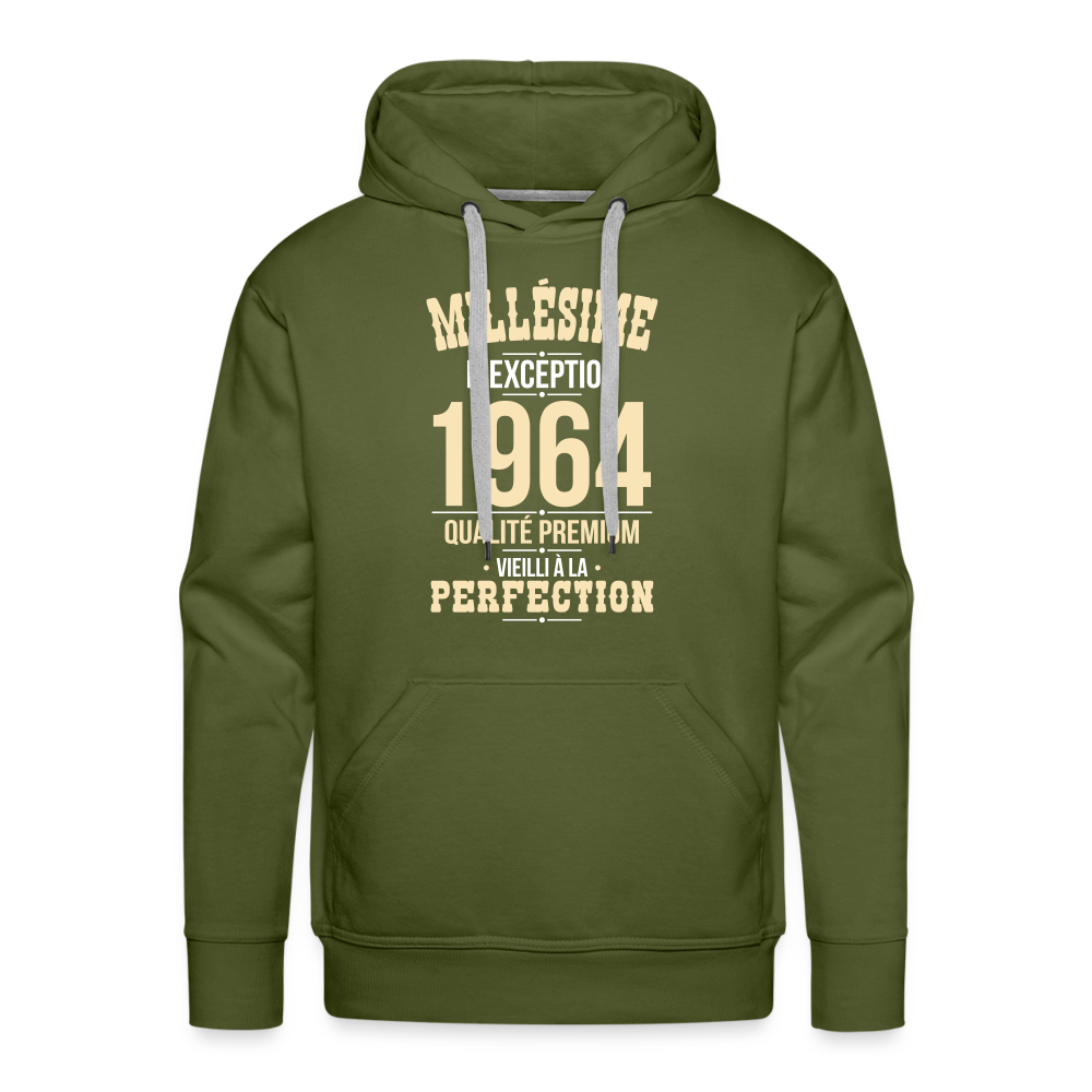 Sweat à capuche Premium Homme - Anniversaire 61 Ans - Millésime 1964 - vert olive
