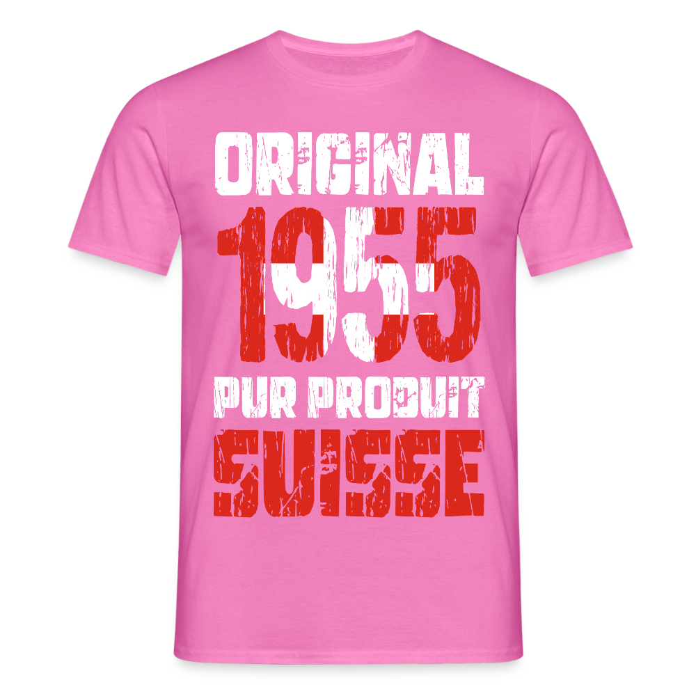T-shirt Homme - Anniversaire 70 Ans - Original 1955 - Pur produit Suisse - rose