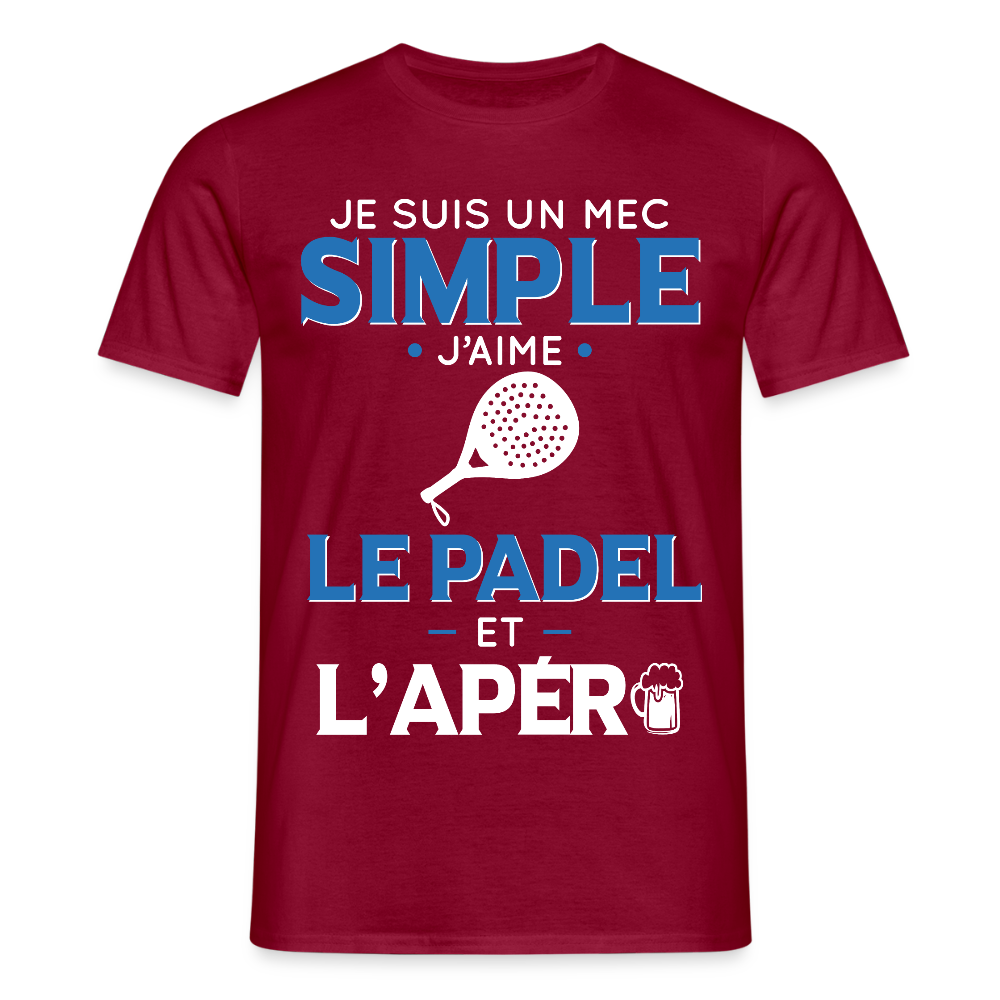 T-shirt Homme - Mec Simple j'aime le Padel et L'apéro - rouge brique