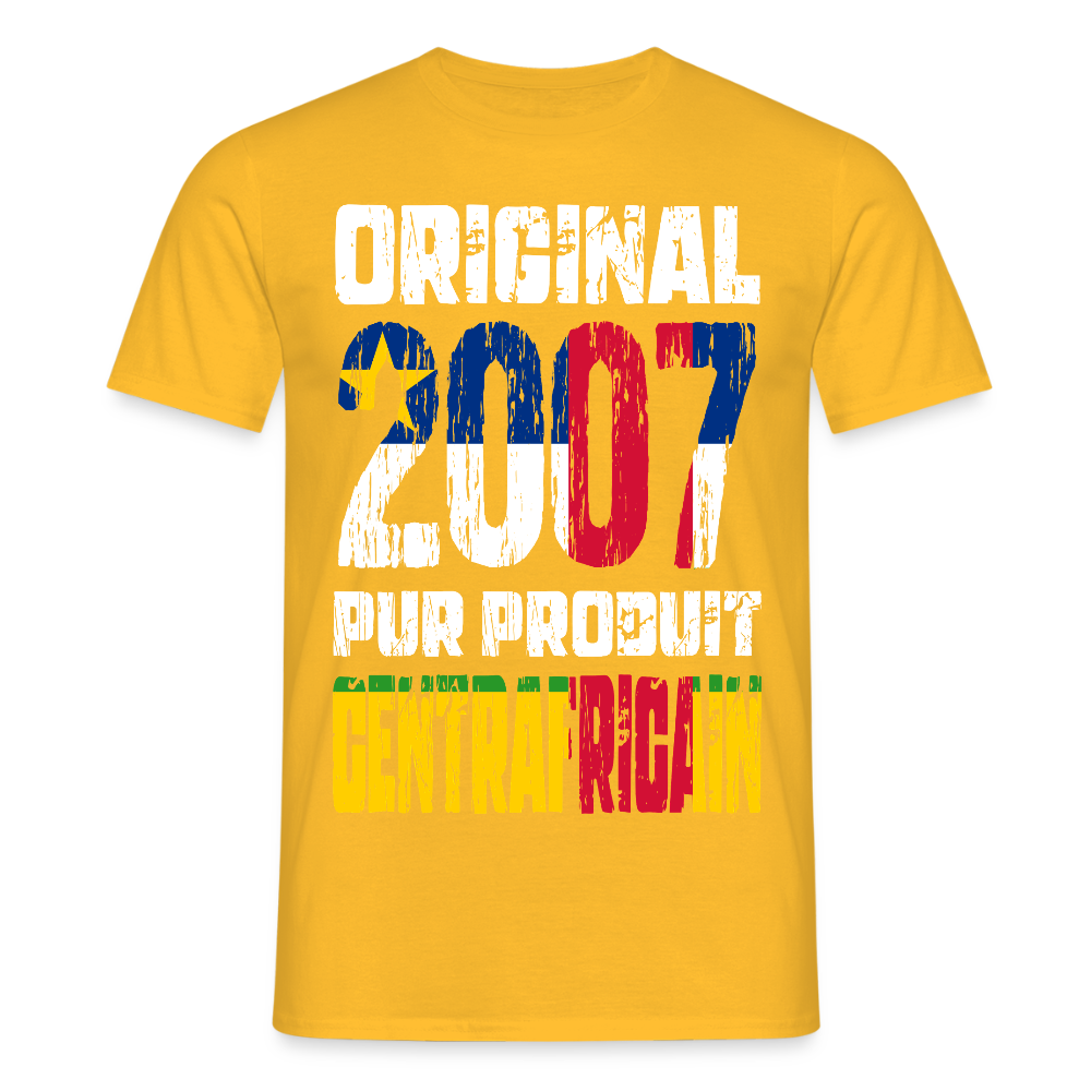 T-shirt Homme - Anniversaire 18 Ans - Original 2007 - Pur produit Centrafricain - jaune