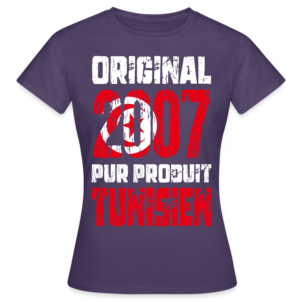 T-shirt Femme - Anniversaire 18 Ans - Original 2007 - Pur produit Tunisien - violet foncé