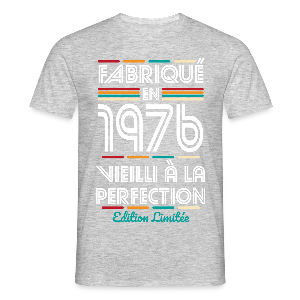 T-shirt anniversaire homme 50 ans – Fabriqué en 1976, Vieilli à la Perfection - gris chiné