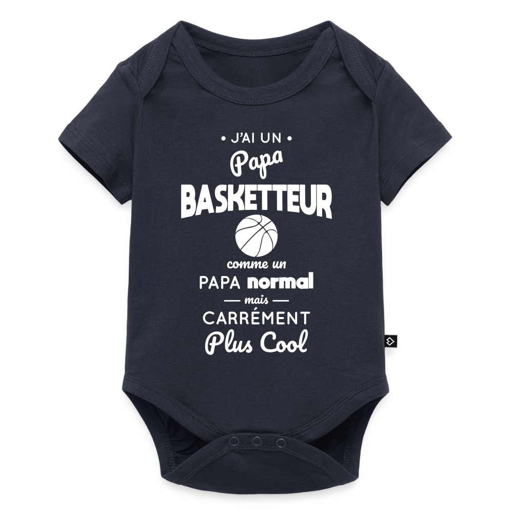 Body Bébé bio manches courtes - J'ai un papa basketteur - bleu marine