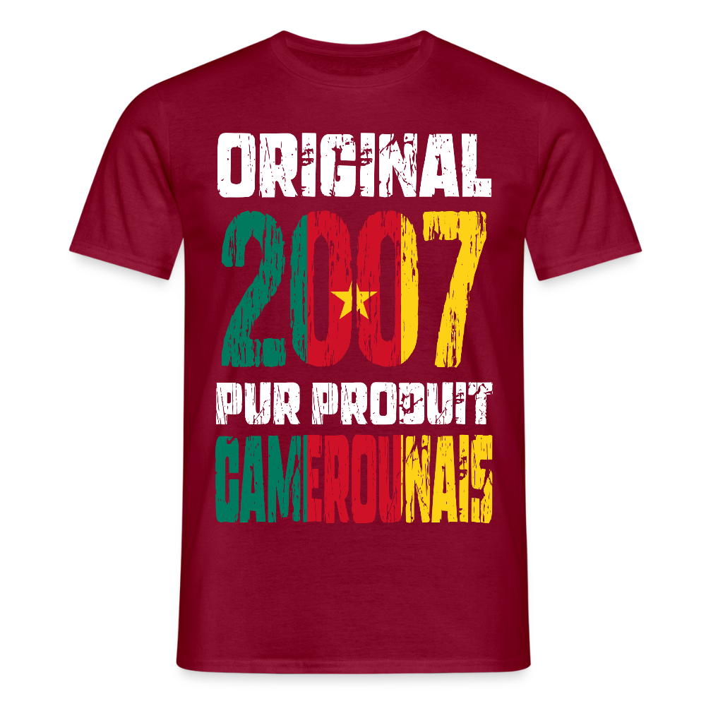 T-shirt Homme - Anniversaire 18 Ans - Original 2007 - Pur produit Camerounais - rouge brique