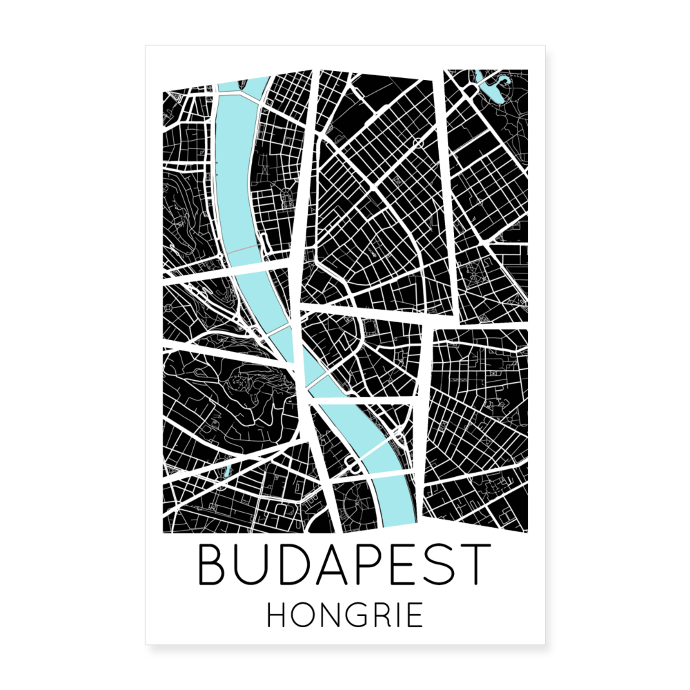 Poster Budapest - Plan Budapest - 40 x 60 cm - blanc